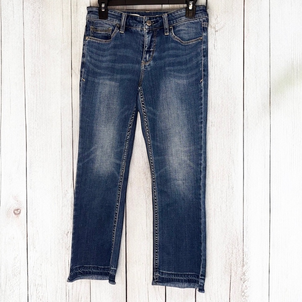Anthropologie Pilcro Script Women’s Cropped Fray Dark Denim Jeans ~ Size 26 - Picture 2 of 9